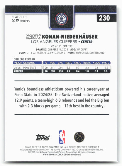 2025-26 Topps #230 Yanic Konan-Niederhäuser Aqua Holo Foil 24101