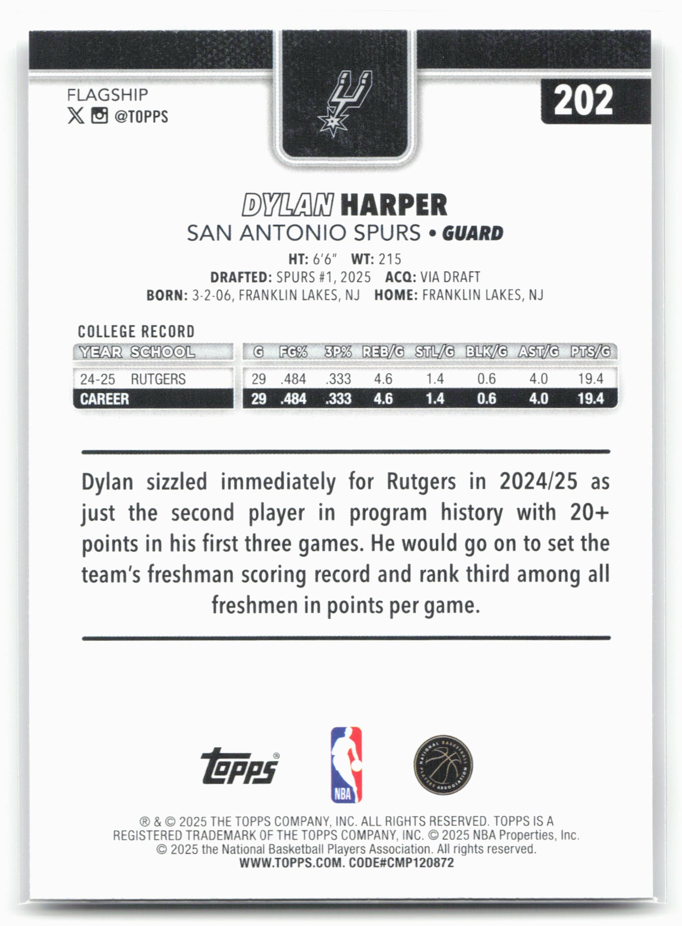 2025-26 Topps #202 Dylan Harper 24106