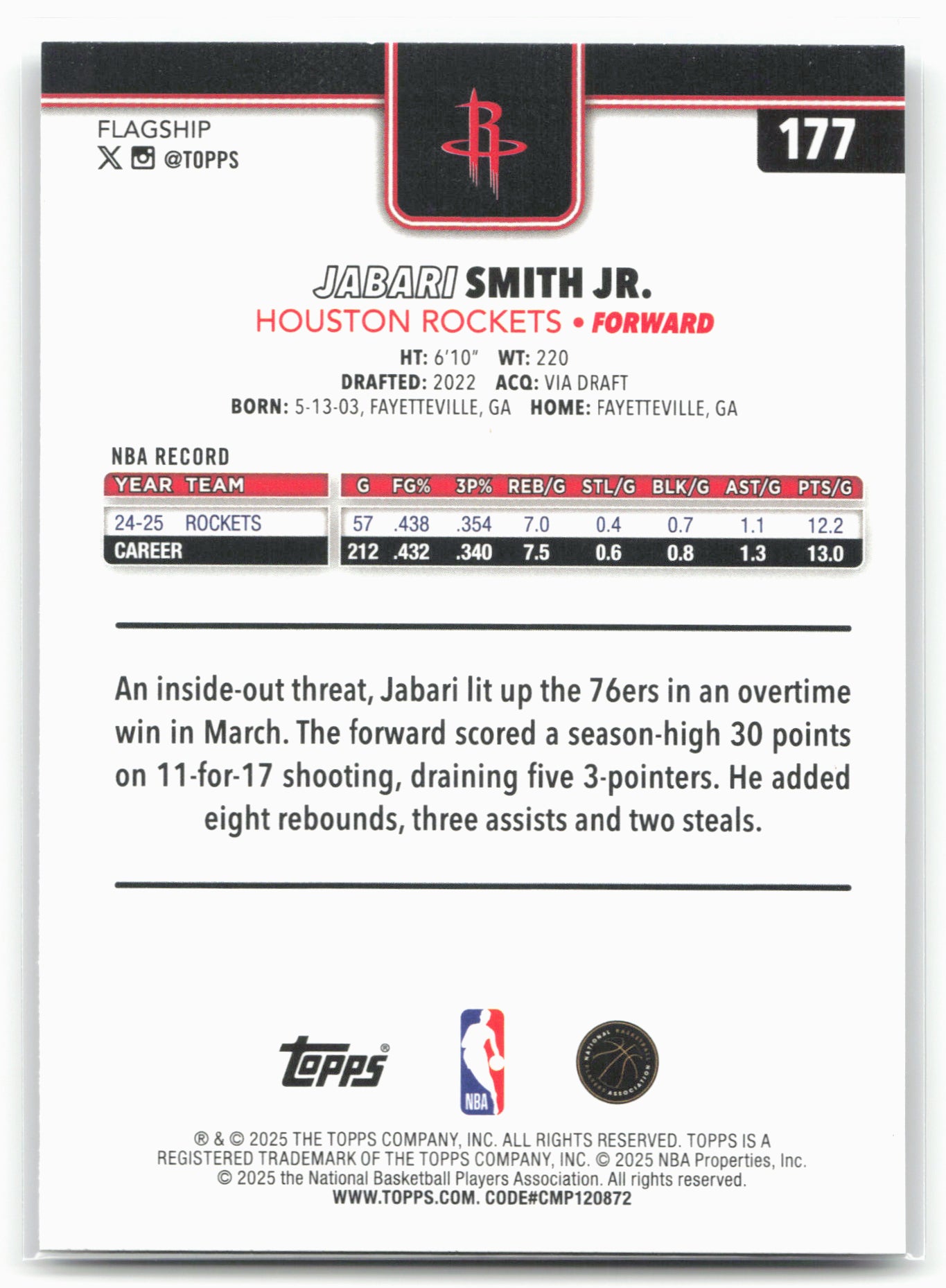 2025-26 Topps #177 Jabari Smith Jr. Crackleboard
