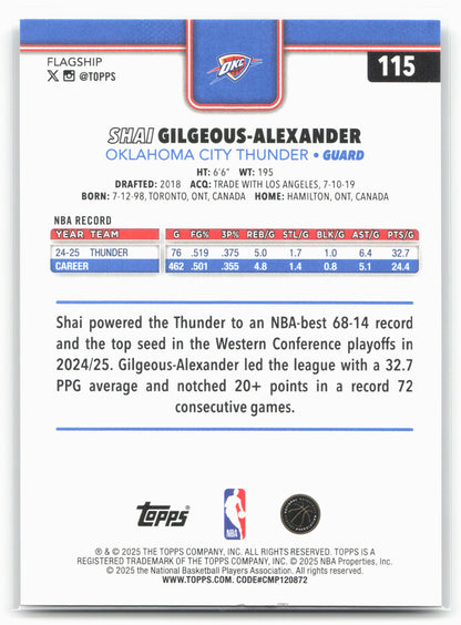 2025-26 Topps #115 Shai Gilgeous-Alexander Rainbow Foilboard