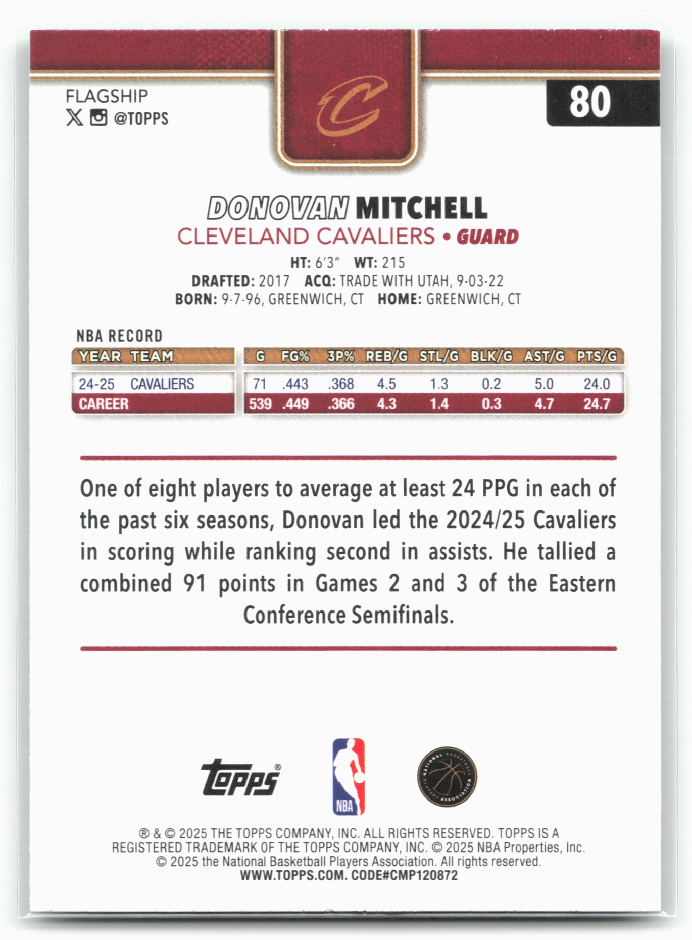 2025-26 Topps #80 Donovan Mitchell Crackleboard Green 99/99