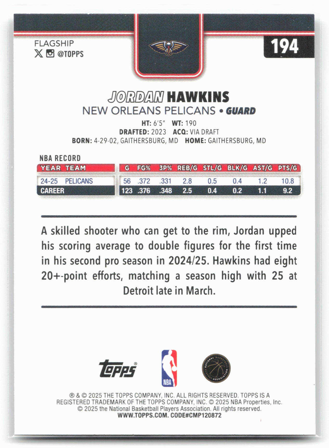 2025-26 Topps #194 Jordan Hawkins Crackleboard