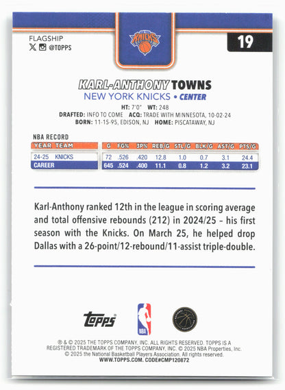 2025-26 Topps #19 Karl-Anthony Towns Rainbow Foilboard