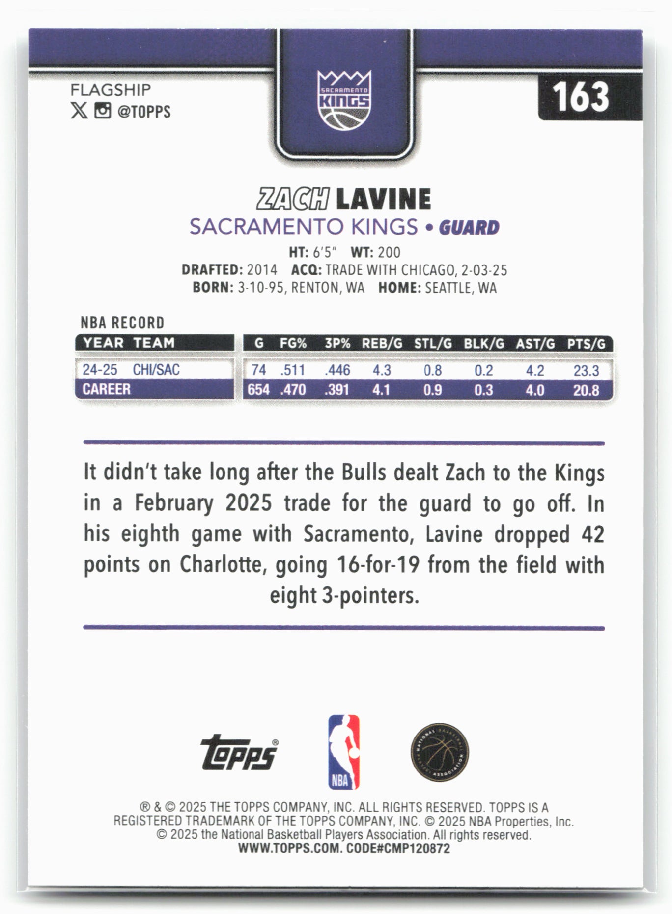 2025-26 Topps #163 Zach LaVine Crackleboard