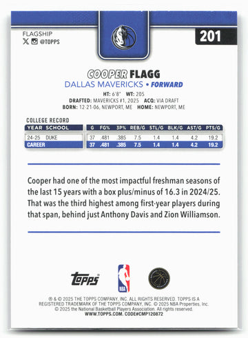 
2025-26 Topps #201 Cooper Flagg Crackleboard