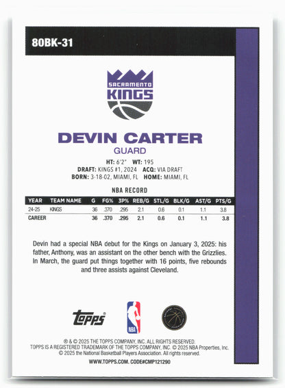 2025-26 Topps #80BK-31 Devin Carter 1980-81 Topps Basketball 24125
