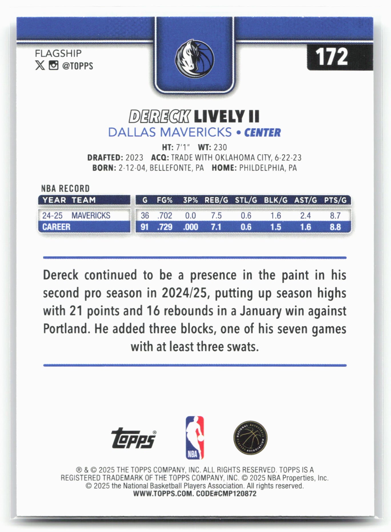 2025-26 Topps #172 Dereck Lively II Crackleboard