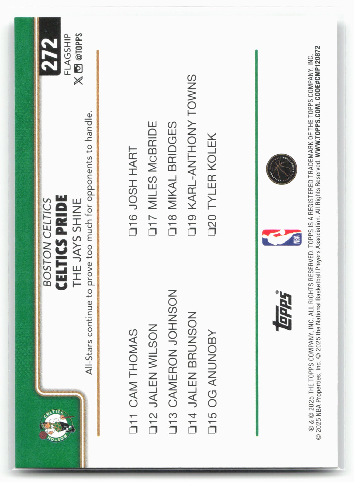 2025-26 Topps #272 Celtics Pride: The Jays Shine Rainbow