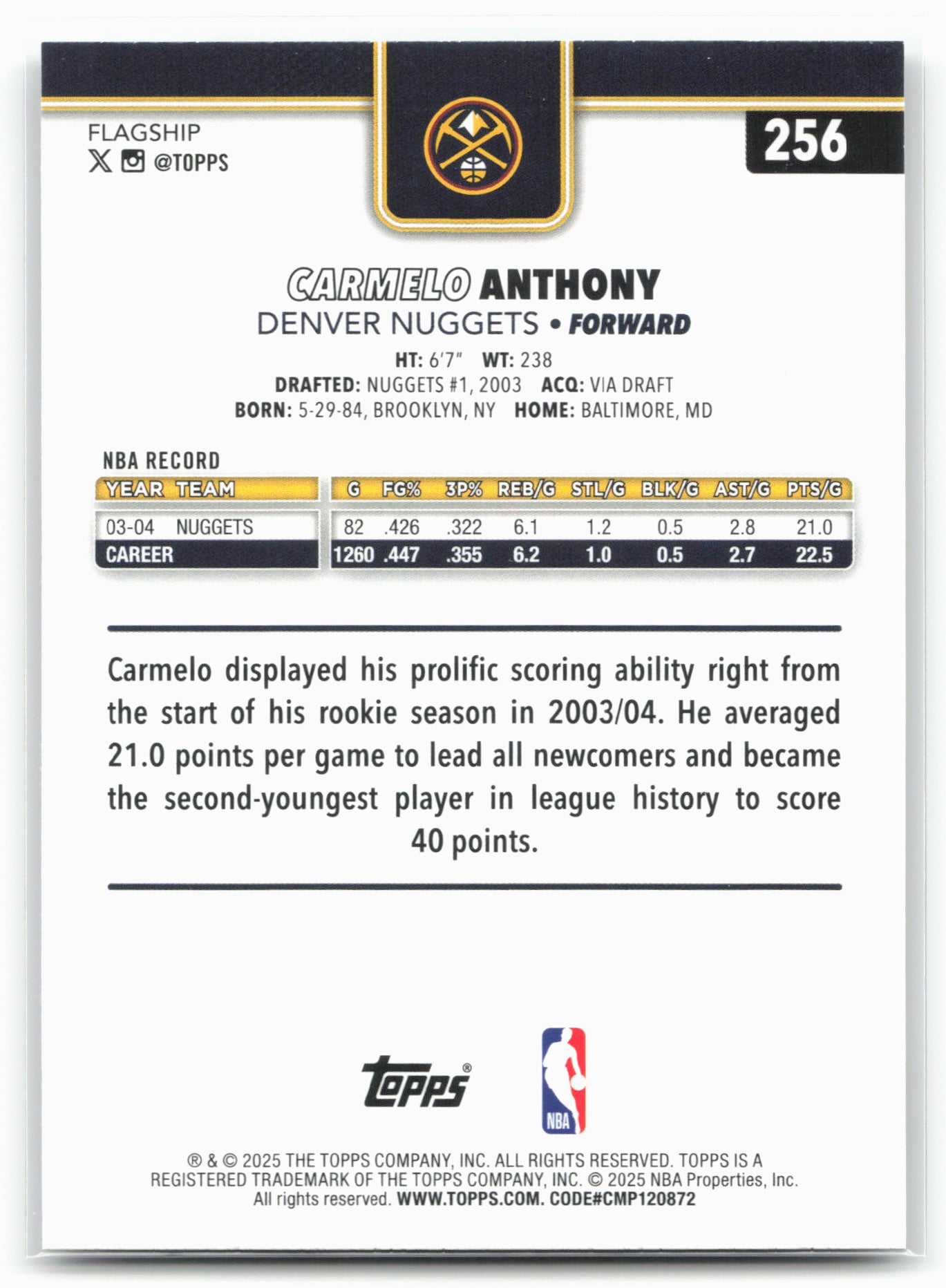 2025-26 Topps #256 Carmelo Anthony Crackleboard