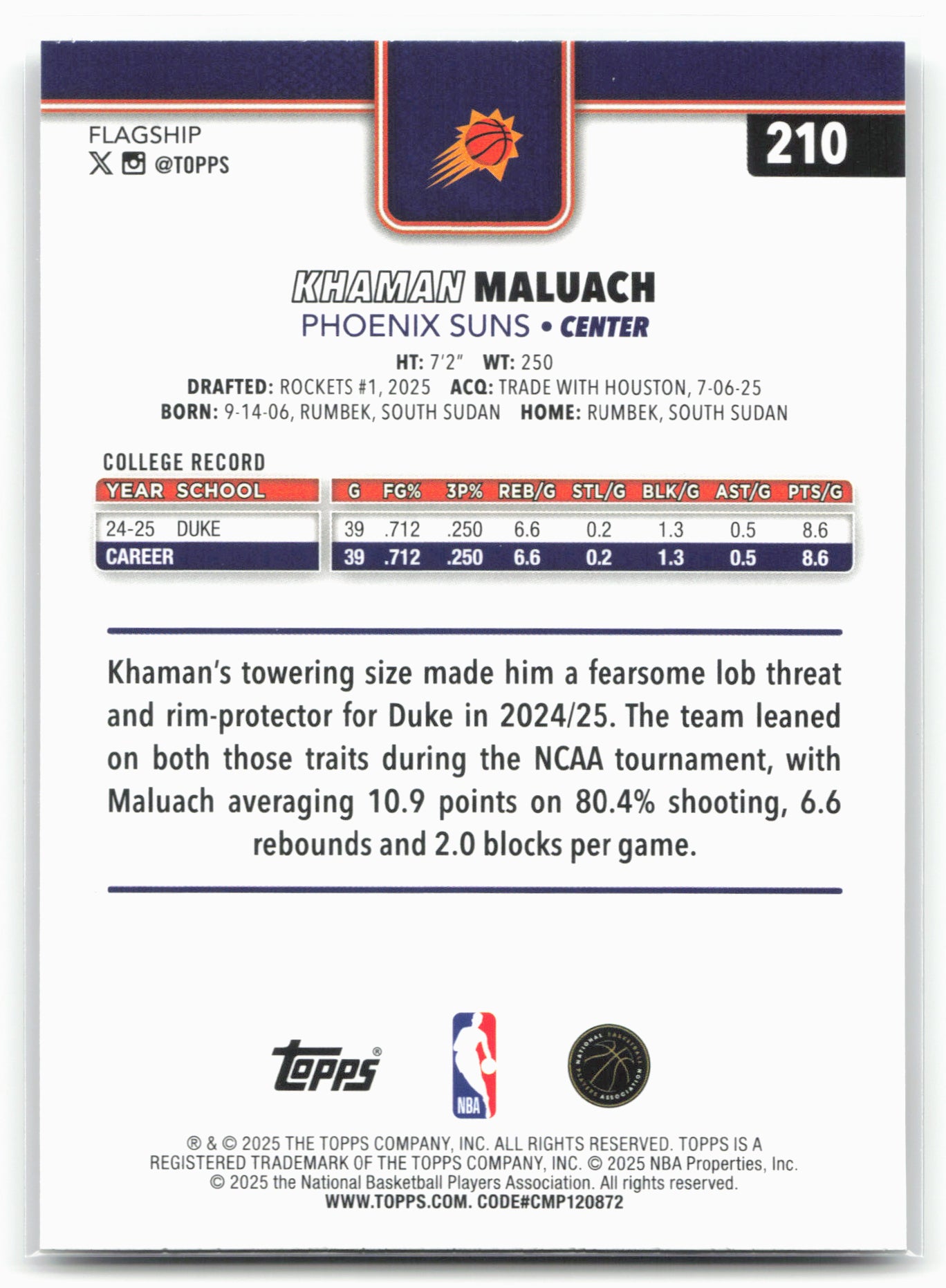 2025-26 Topps #210 Khaman Maluach Crackleboard