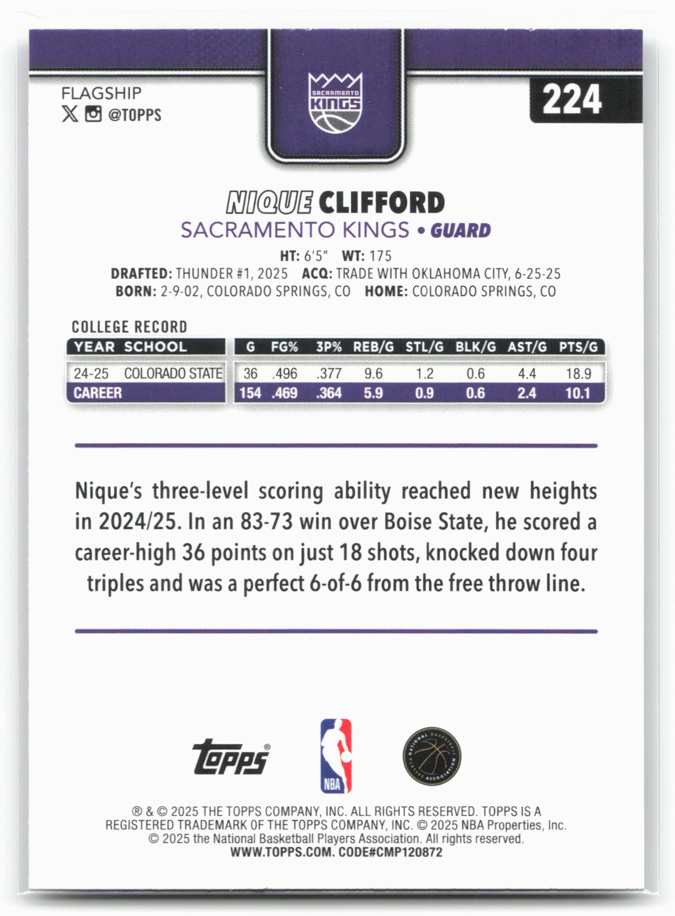 2025-26 Topps #224 Nique Clifford Crackleboard