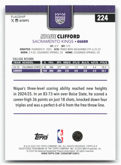 2025-26 Topps #224 Nique Clifford Crackleboard