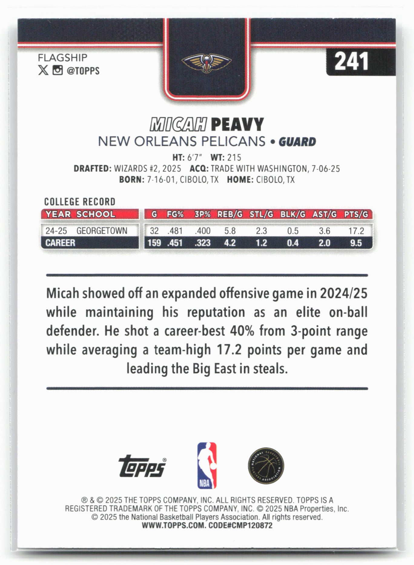 2025-26 Topps #241 Micah Peavy Crackleboard