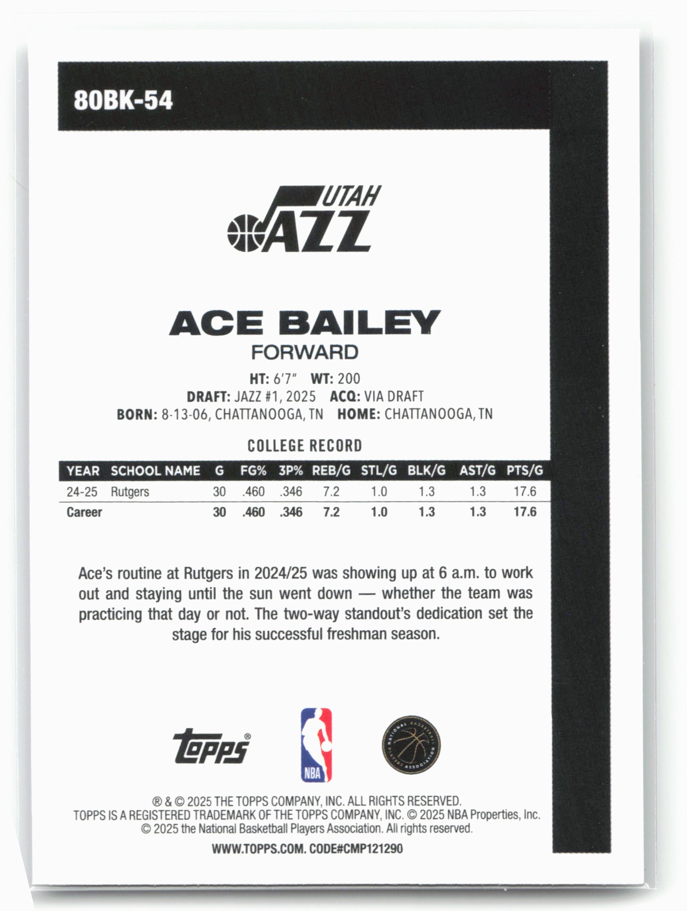 2025-26 Topps #80BK-54 Ace Bailey 1980-81 Topps Basketball