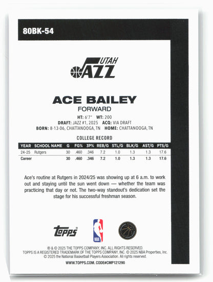 2025-26 Topps #80BK-54 Ace Bailey 1980-81 Topps Basketball