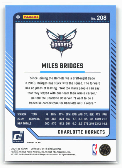 2024-25 Donruss Optic #208 Miles Bridges Purple