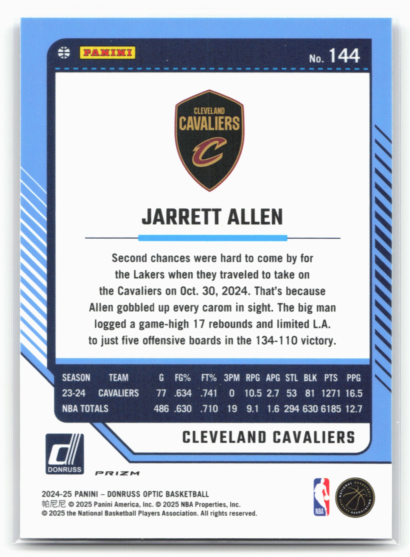 2024-25 Donruss Optic #144 Jarrett Allen Blue Velocity