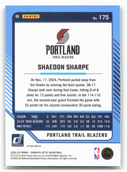 2024-25 Donruss Optic #175 Shaedon Sharpe Holo