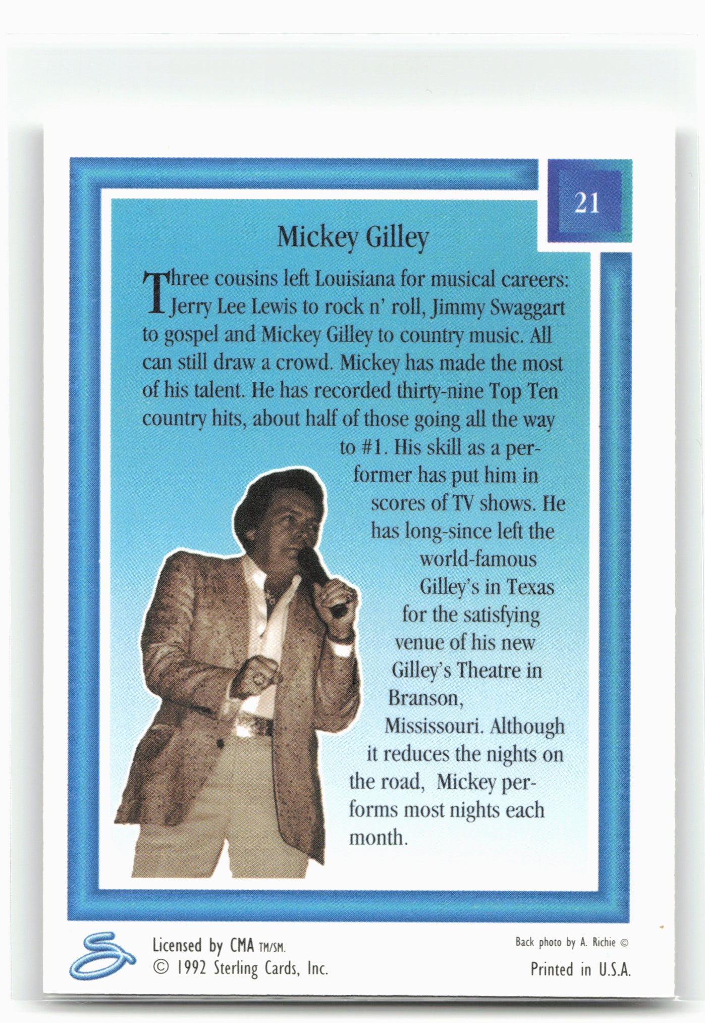 1992 Sterling Country Gold #21 Mickey Gilley Gold Foil