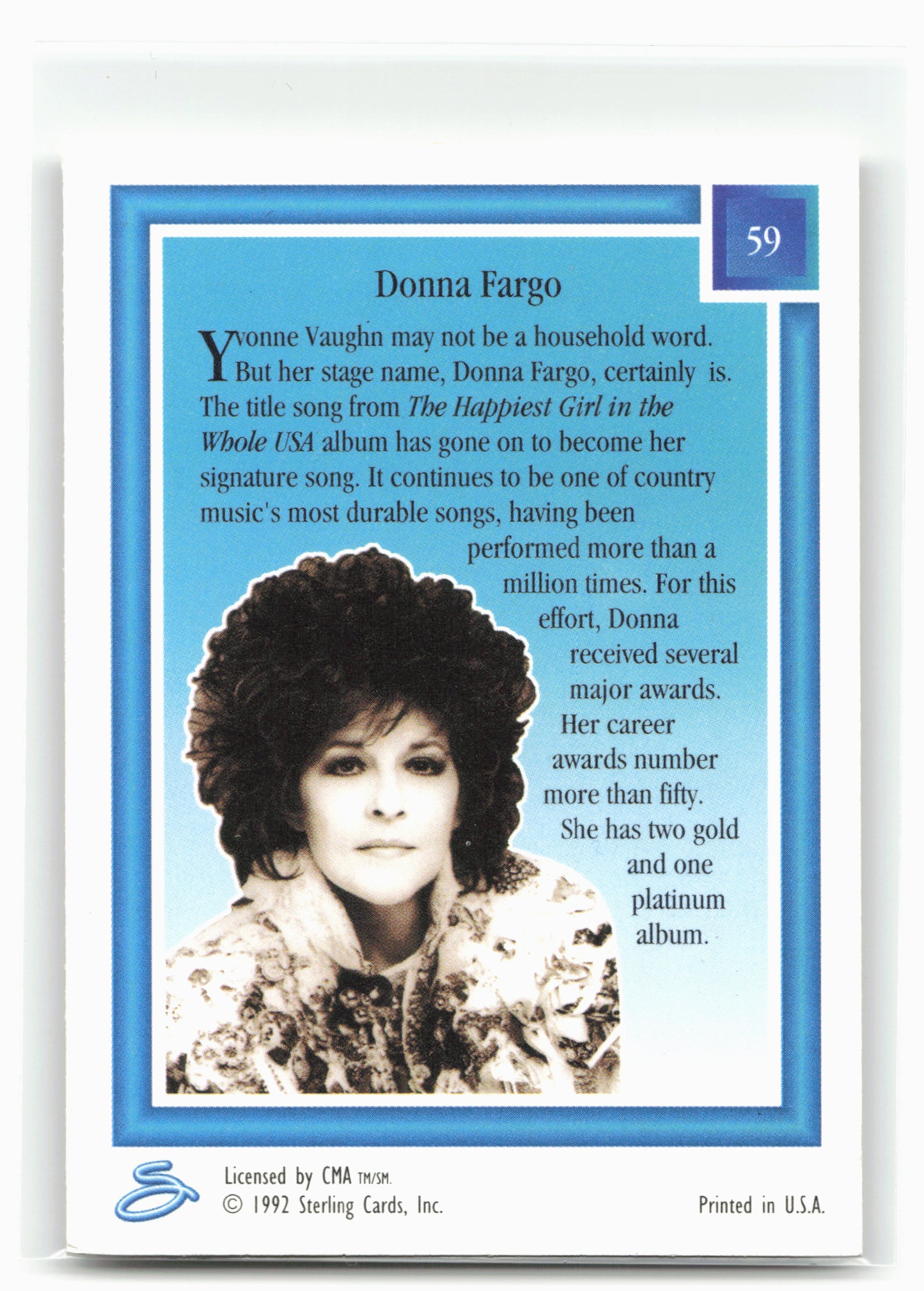 1992 Sterling Country Gold #59 Donna Fargo Gold Foil