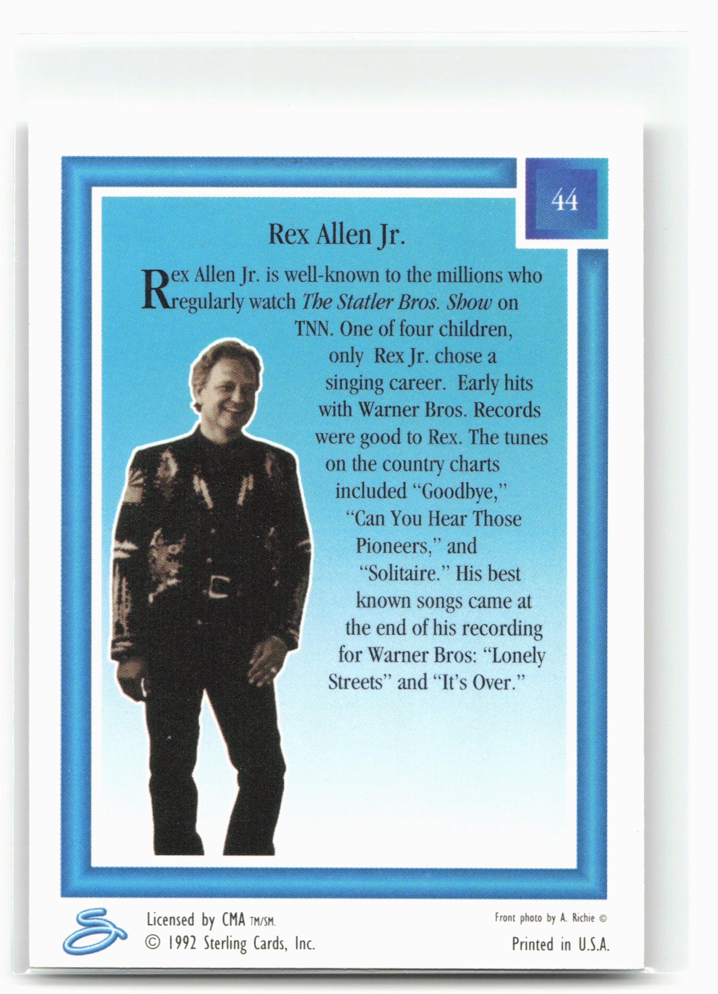 1992 Sterling Country Gold #44 Rex Allen Jr.