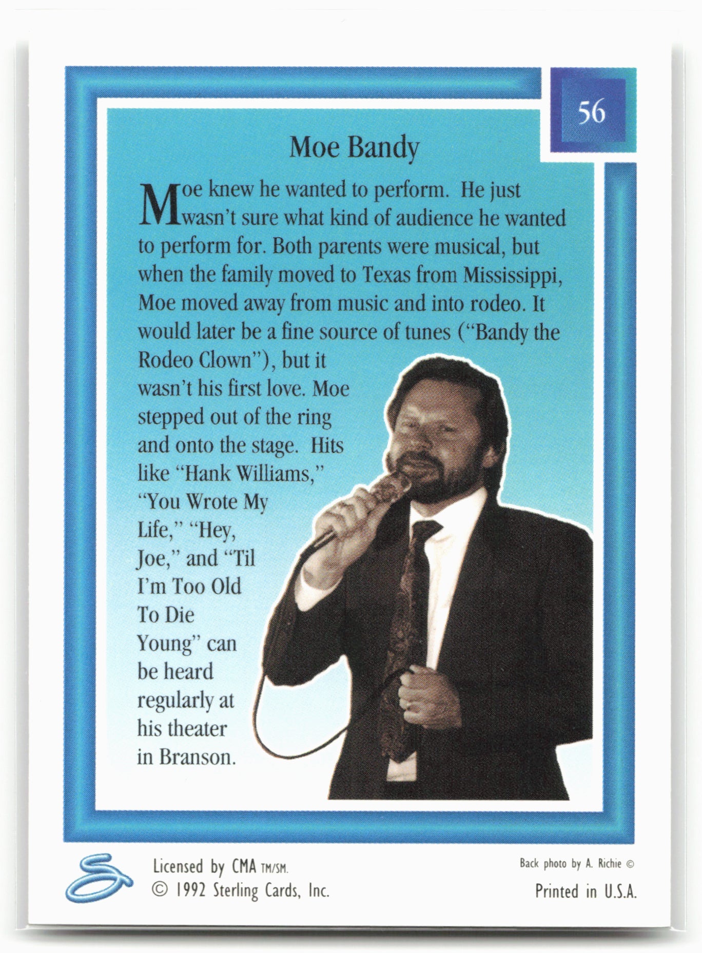 1992 Sterling Country Gold #56 Moe Bandy