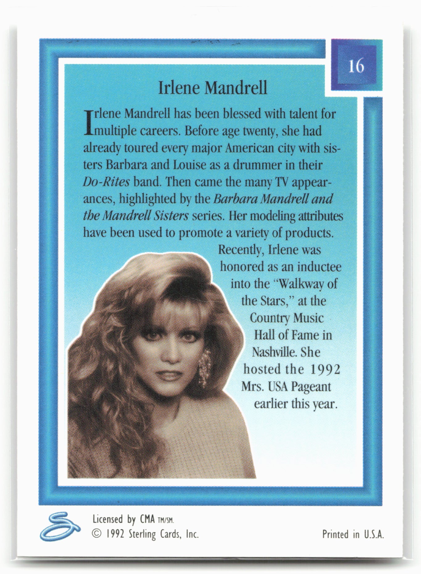 1992 Sterling Country Gold #16 Irlene Mandrell