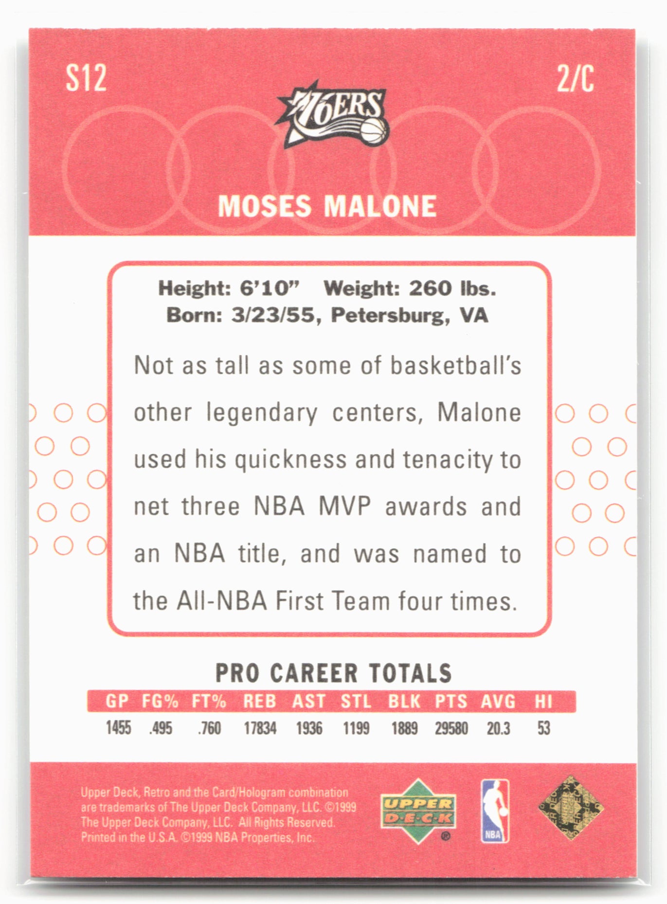 1999-00 Upper Deck Retro #S12 Moses Malone Old School/New School