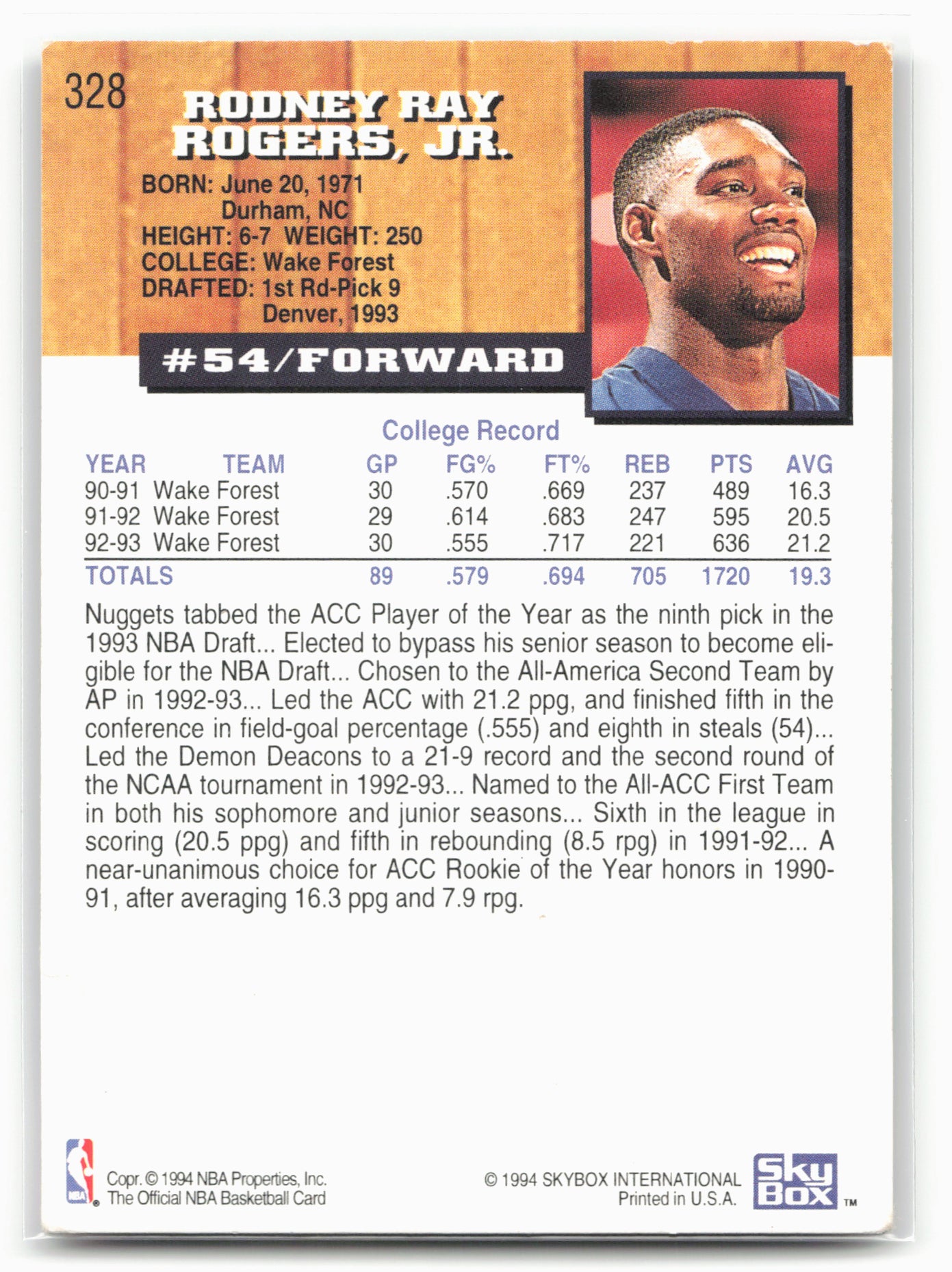 1993-94 Hoops #328 Rodney Rogers