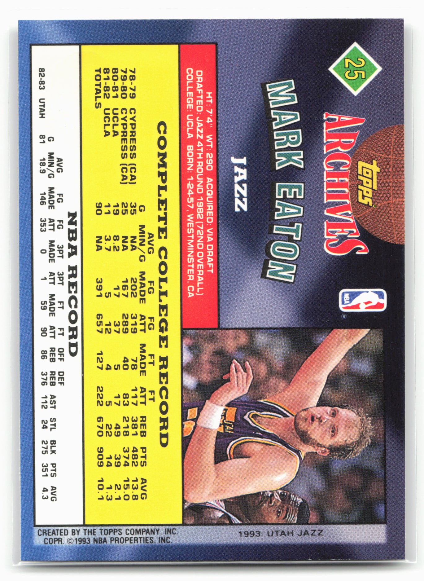 1992-93 Topps Archives #25 Mark Eaton Gold