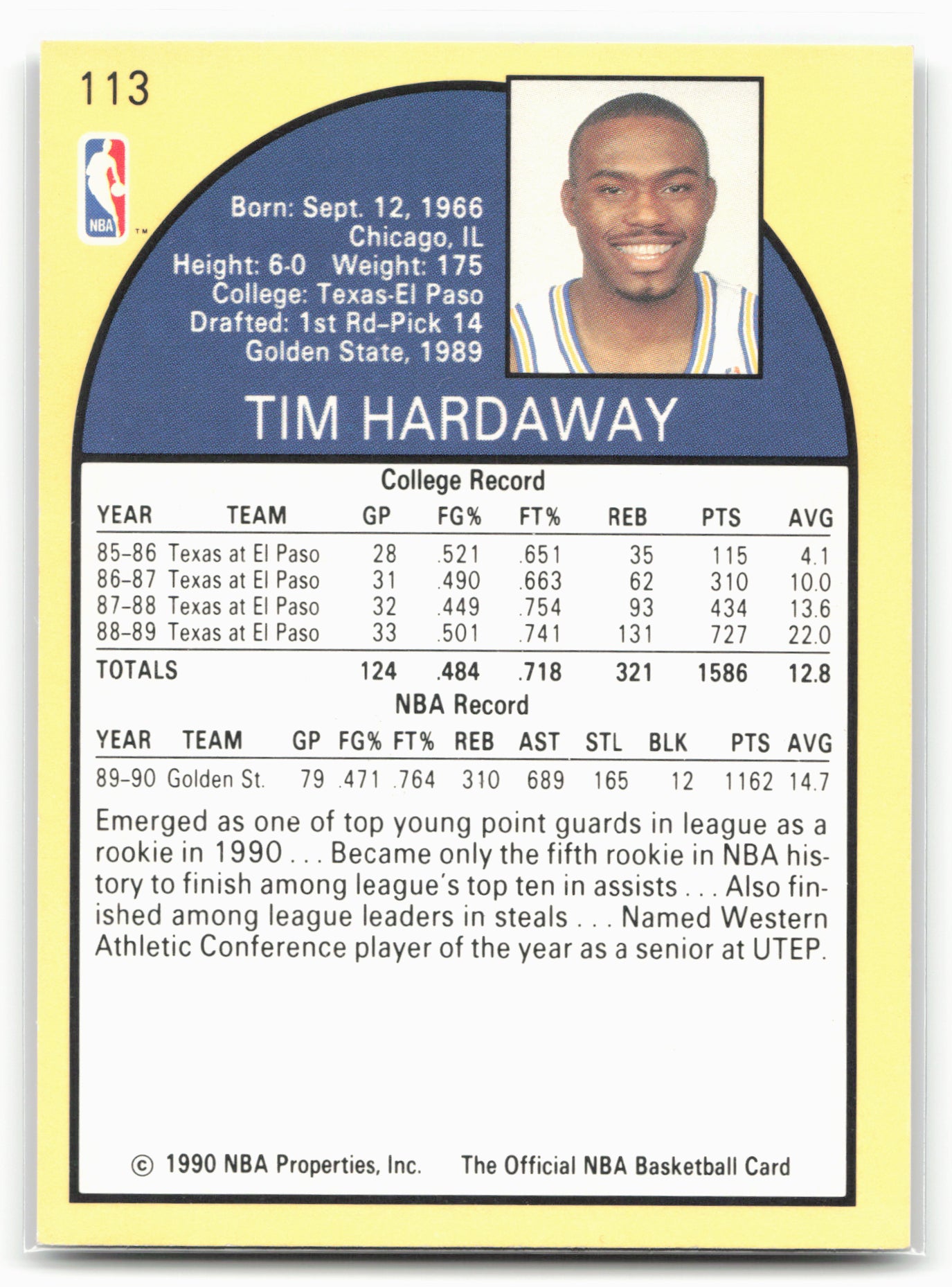 1990-91 Hoops #113 Tim Hardaway