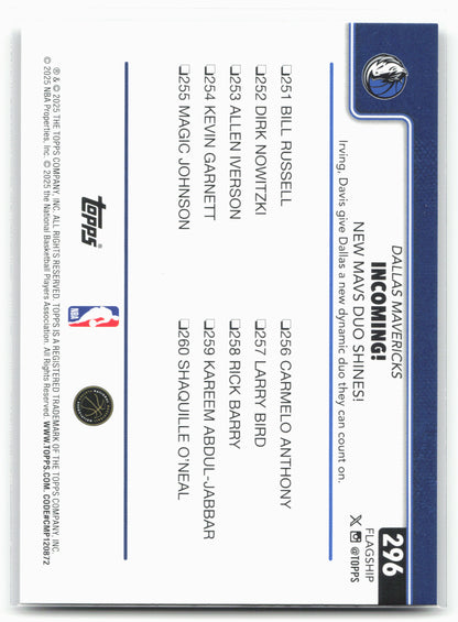 2025-26 Topps #296 Incoming!: New Mavs Duo Shines! Rainbow Foilboard 24251