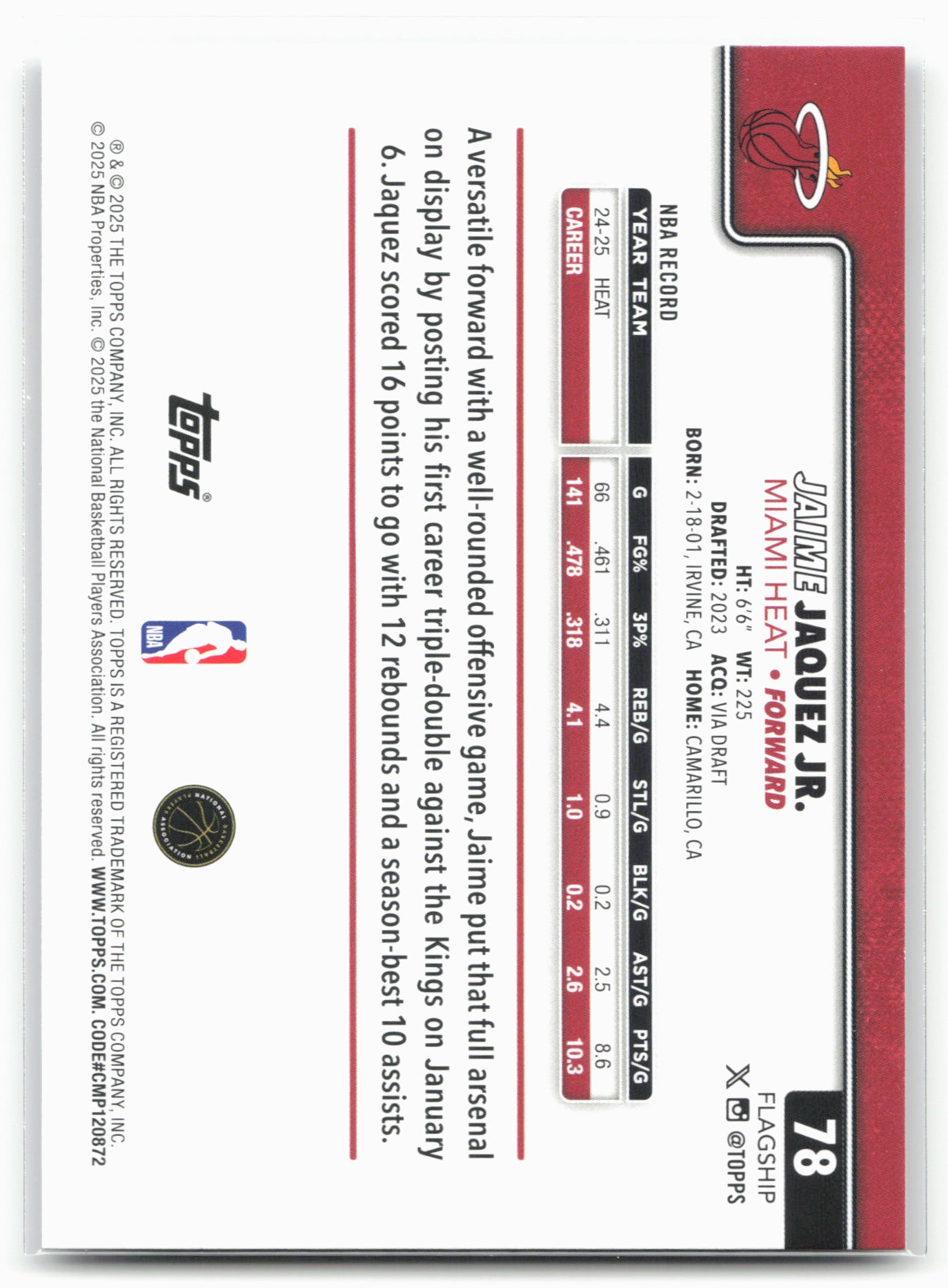 2025-26 Topps #78 Jaime Jaquez Jr. Rainbow Foilboard 24252
