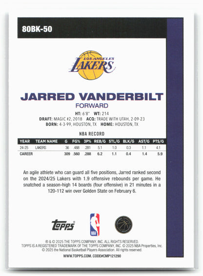 2025-26 Topps #80BK-50 Jarred Vanderbilt 1980-81 Topps Basketball 24256