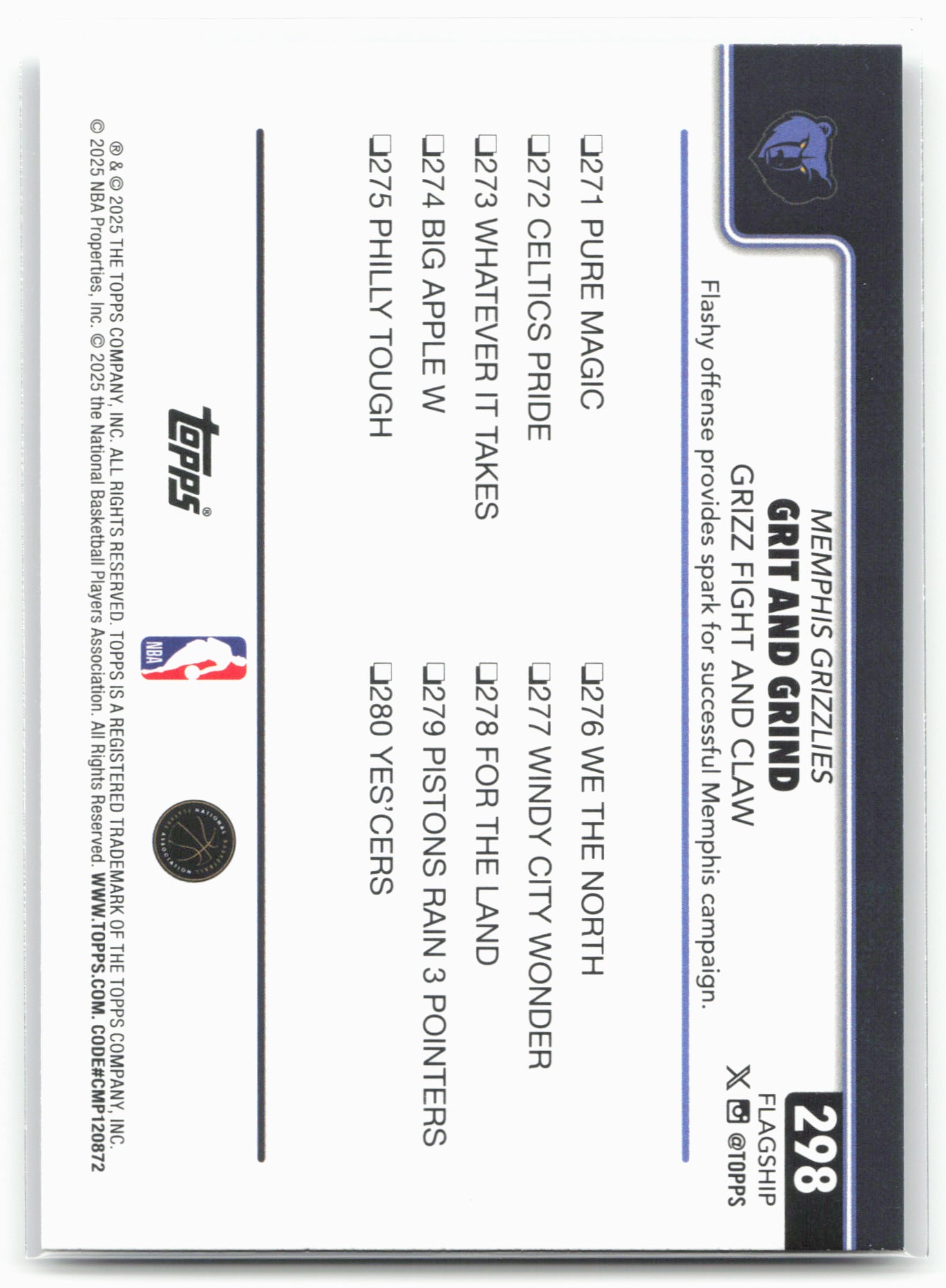 2025-26 Topps #298 Grit and Grind: Grizz Fight and Claw Crackleboard 24257