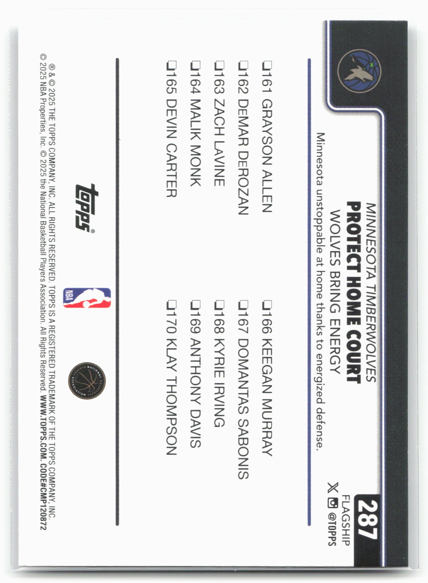 2025-26 Topps #287 Protect Home Court: Wolves Bring Energy Crackleboard 24258