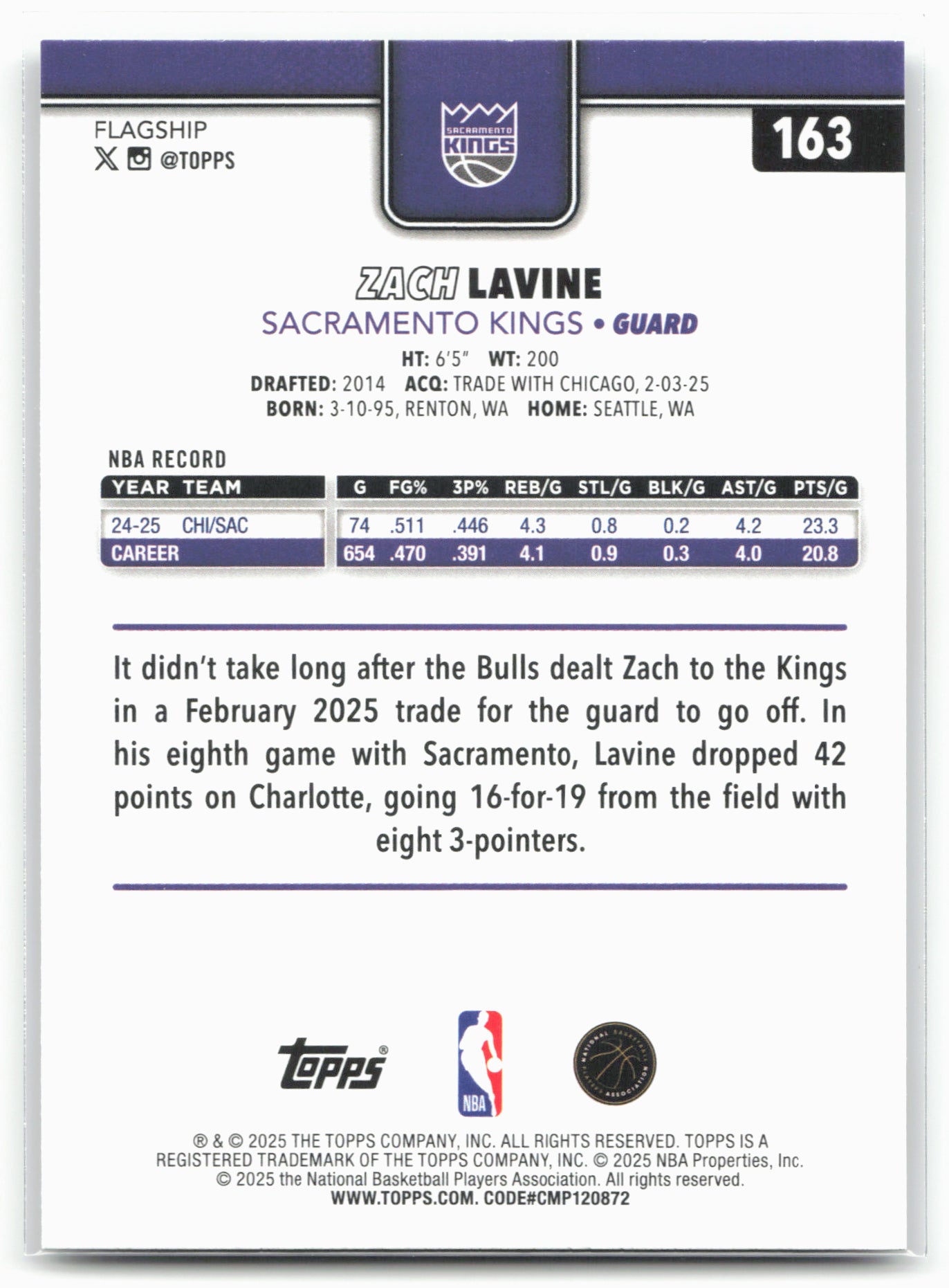 2025-26 Topps #163 Zach LaVine Crackleboard 24259