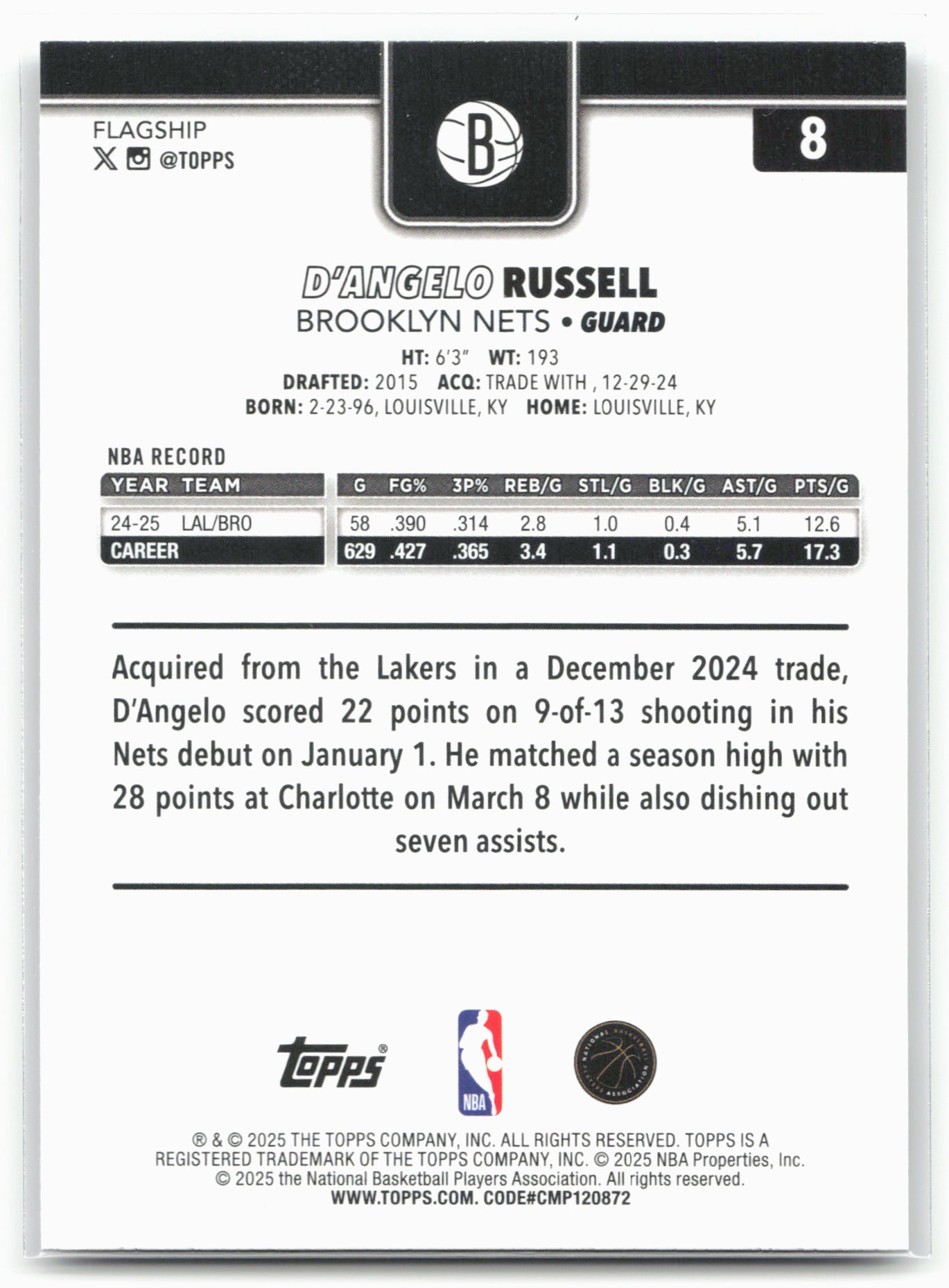 2025-26 Topps #8 D'Angelo Russell Crackleboard