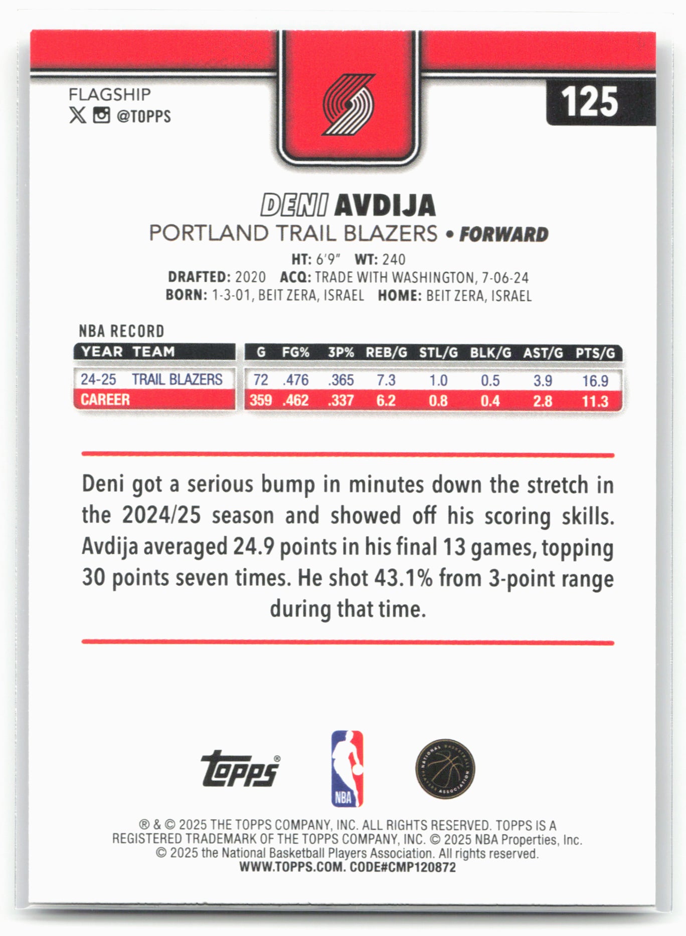 2025-26 Topps #125 Deni Avdija Crackleboard