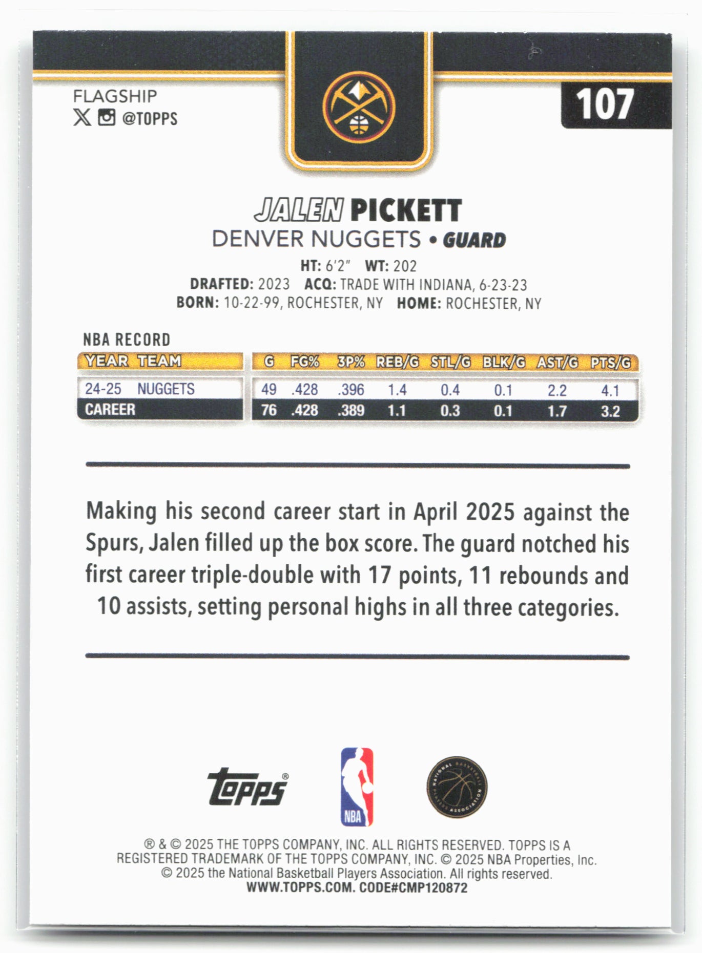 2025-26 Topps #107 Jalen Pickett Crackleboard