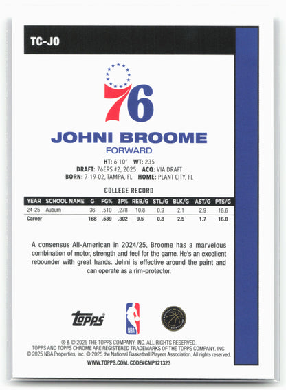 2025-26 Topps #TC-JO Johni Broome 1980-81 Topps Chrome Basketball 24270