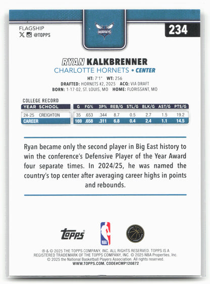 2025-26 Topps #234 Ryan Kalkbrenner Gold #/2025