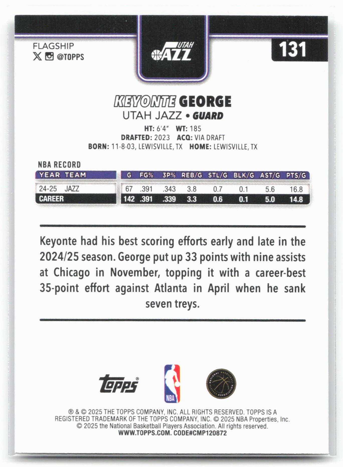 2025-26 Topps #131 Keyonte George Victory SSP