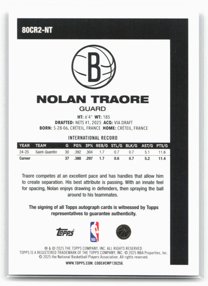 2025-26 Topps #80CR2-NT Nolan Traore 1980-81 Topps Chrome Basketball Autographs