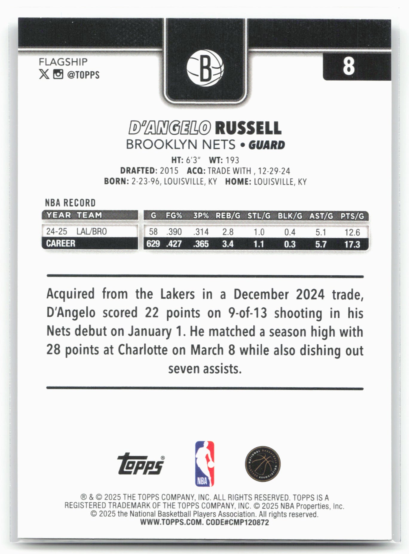 2025-26 Topps #8 D'Angelo Russell Rainbow Foilboard 24278