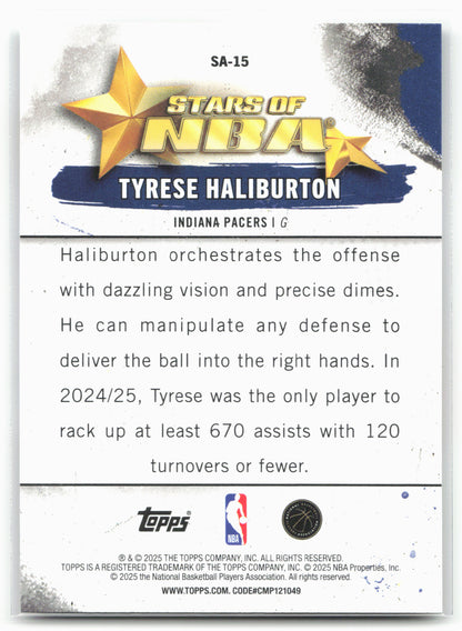 2025-26 Topps #SA-15 Tyrese Haliburton Stars of the NBA 24279