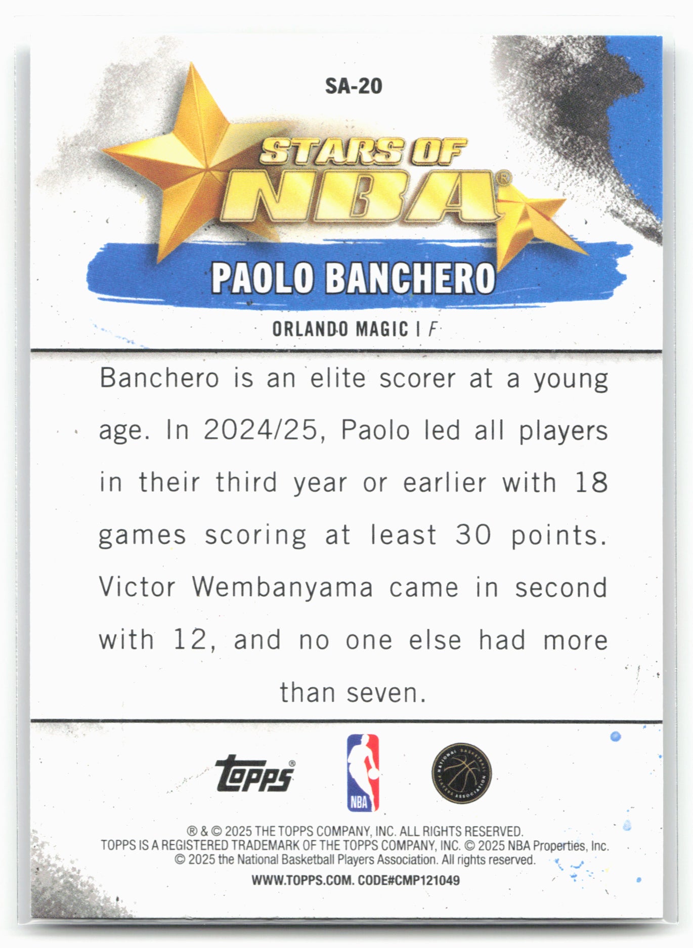 2025-26 Topps #SA-20 Paolo Banchero Stars of the NBA Rainbow Foilboard