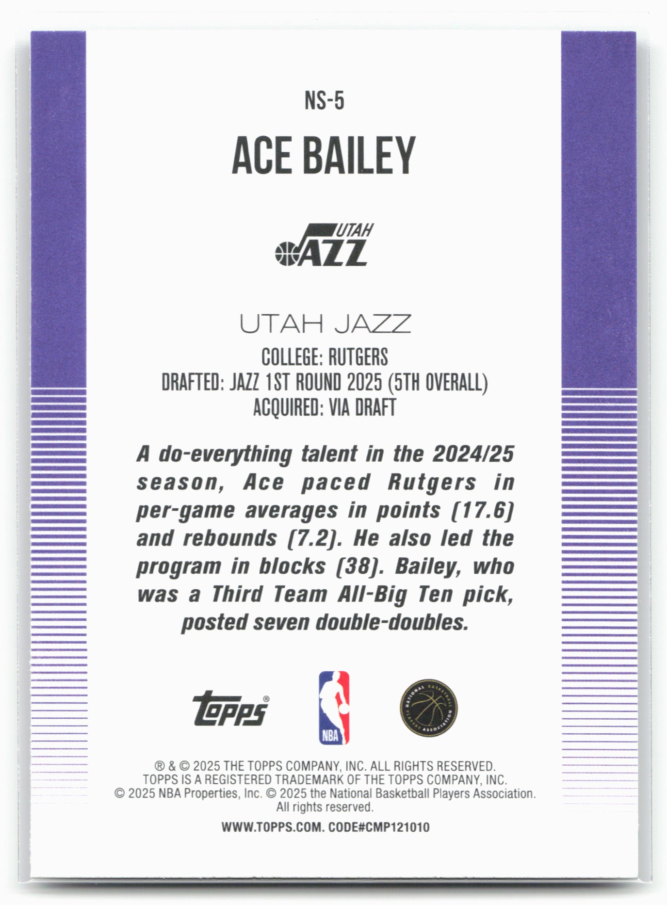 2025-26 Topps #NS-5 Ace Bailey New School