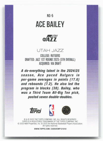 2025-26 Topps #NS-5 Ace Bailey New School