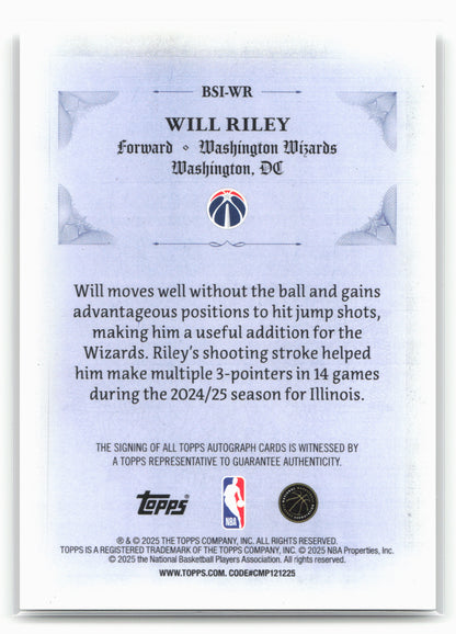 2025-26 Topps #BSI-WR Will Riley Signed and Sealed Gold Holo Foil #/50